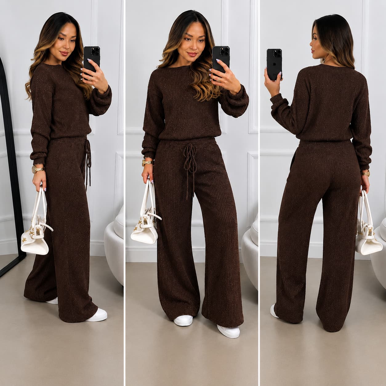 Conjunto Feminino Canelado em Tricot (Blusa + Calça) | PROMOÇÃO OUTONO/INVERNO