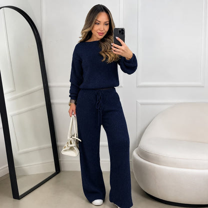 Conjunto Feminino Canelado em Tricot (Blusa + Calça) | PROMOÇÃO OUTONO/INVERNO