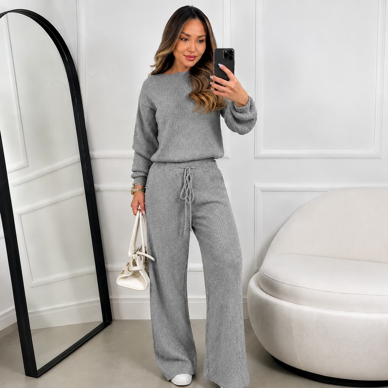 Conjunto Feminino Canelado em Tricot (Blusa + Calça) | PROMOÇÃO OUTONO/INVERNO