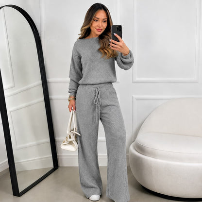 Conjunto Feminino Canelado em Tricot (Blusa + Calça) | PROMOÇÃO OUTONO/INVERNO