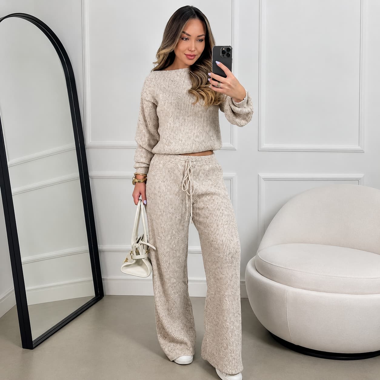 Conjunto Feminino Canelado em Tricot (Blusa + Calça) | PROMOÇÃO OUTONO/INVERNO