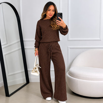 Conjunto Feminino Canelado em Tricot (Blusa + Calça) | PROMOÇÃO OUTONO/INVERNO