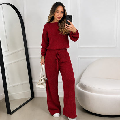 Conjunto Feminino Canelado em Tricot (Blusa + Calça) | PROMOÇÃO OUTONO/INVERNO